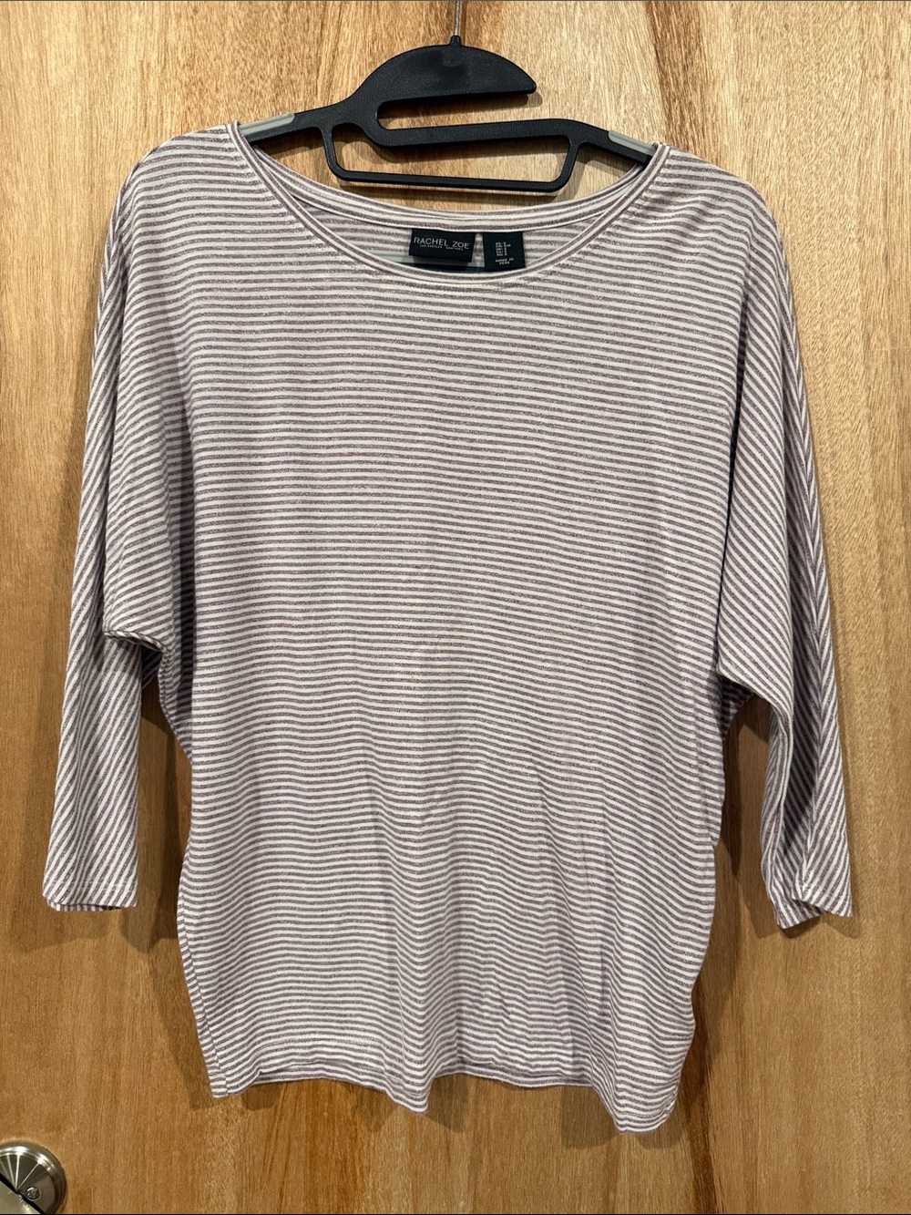 Sz S Rachel Zoe Purple & White Striped Dolman 3/4 Sleeve Boatneck Top